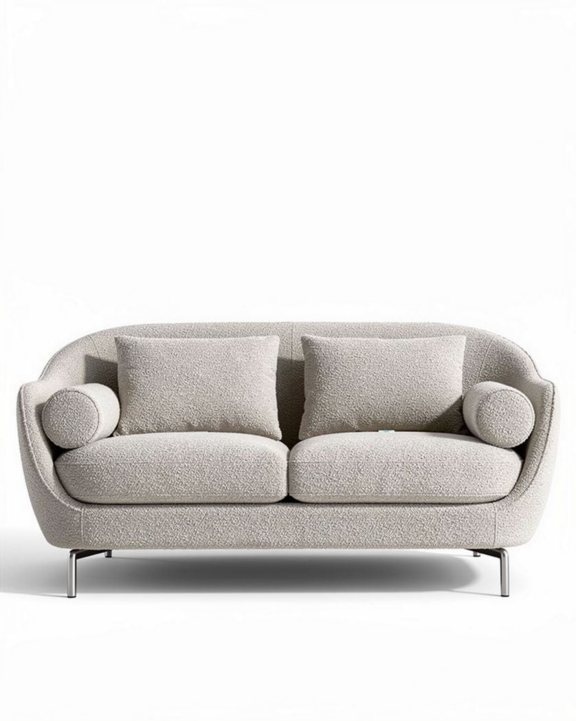Canapé en tissu boucle beige avec coussins rembourrés 190 x 100 x 80cm