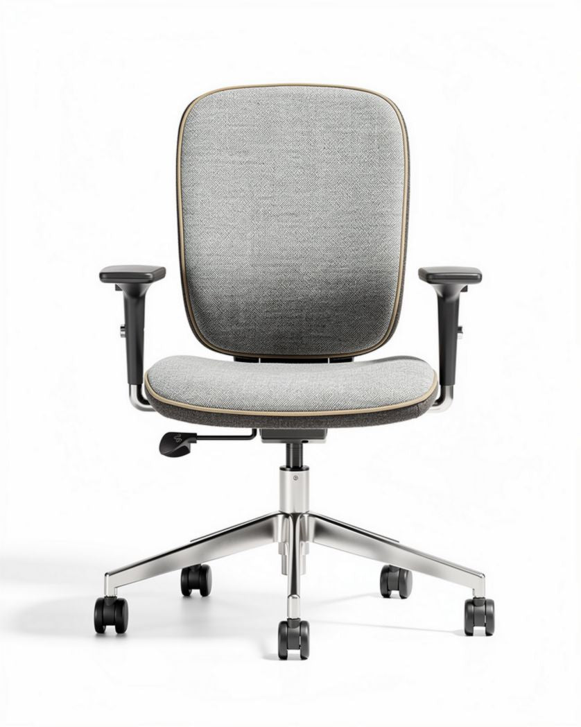 Chaise de bureau réglable en tissu gris avec accoudoirs et roulettes