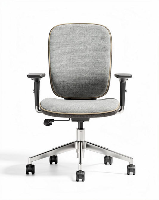 Chaise de bureau réglable en tissu gris avec accoudoirs et roulettes