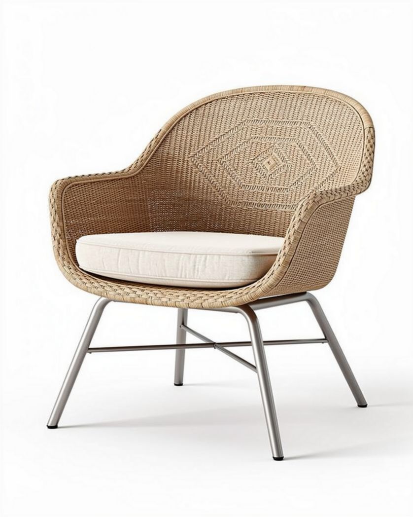 Fauteuil en rotin tressé avec coussin en tissu 75 x 75 x 80cm beige