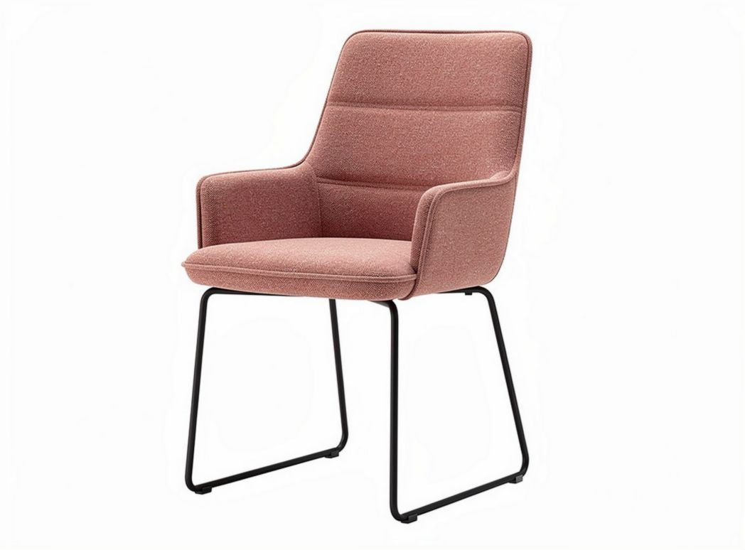 Chaise contemporaine en tissu rose avec pieds en métal noir 50 x 55 x 80cm
