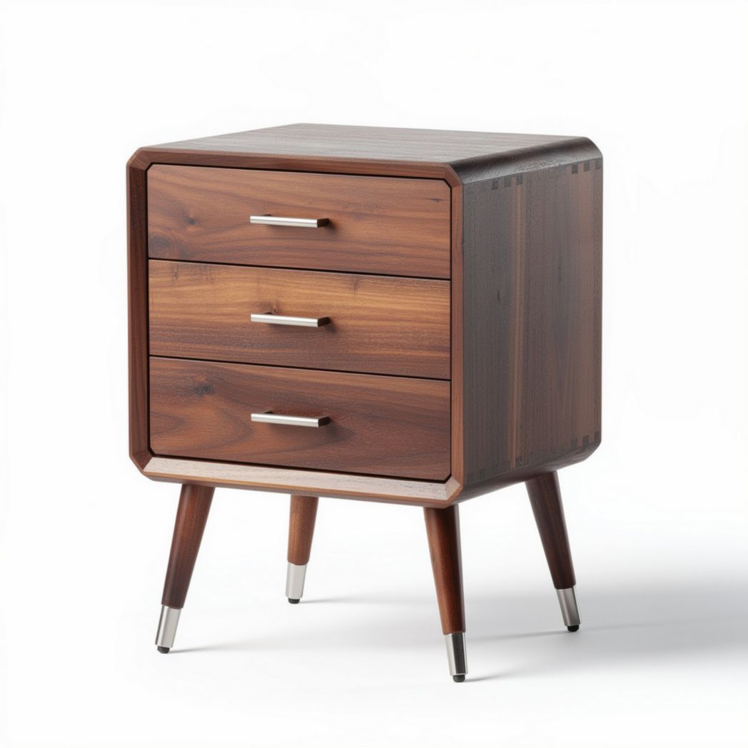Table de chevet en bois de noyer avec trois tiroirs dimensions 45 x 40 x 55cm