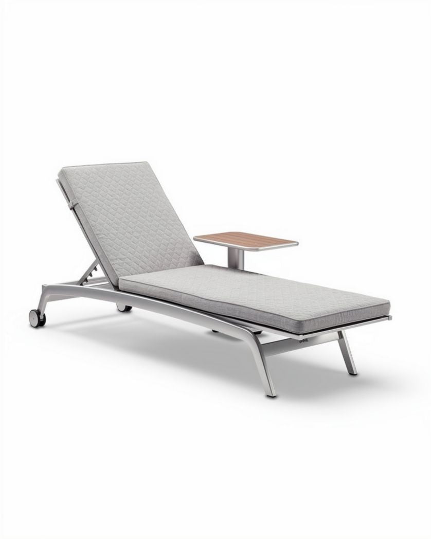 Chaise longue en aluminium avec accoudoir en bois 200 x 70 x 50cm grise
