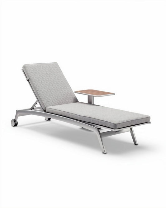 Chaise longue en aluminium avec accoudoir en bois 200 x 70 x 50cm grise