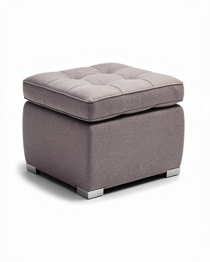 Pouf carré en tissu gris 45 x 45 x 40cm avec pieds en métal argenté