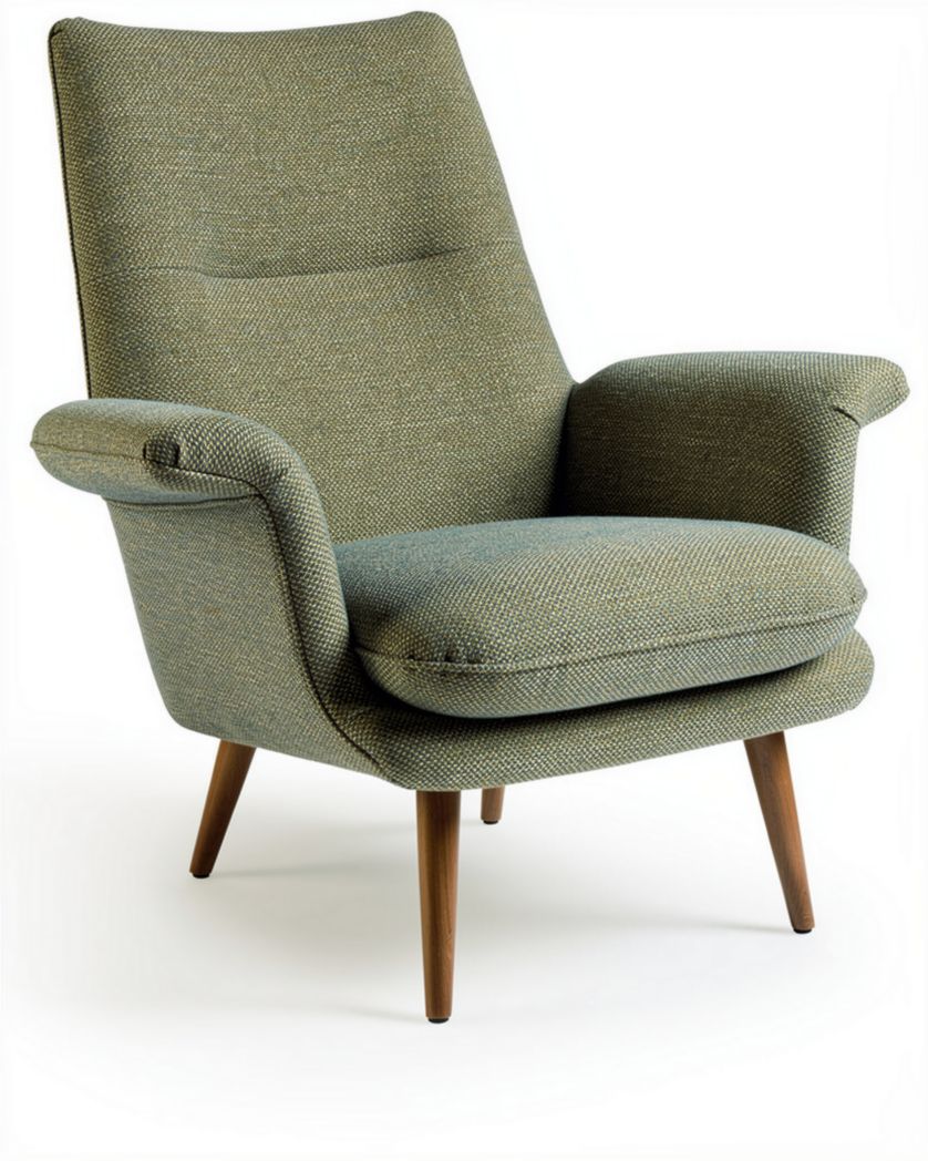 Fauteuil en tissu gris de dimensions 80 x 80 x 100cm avec pieds en bois