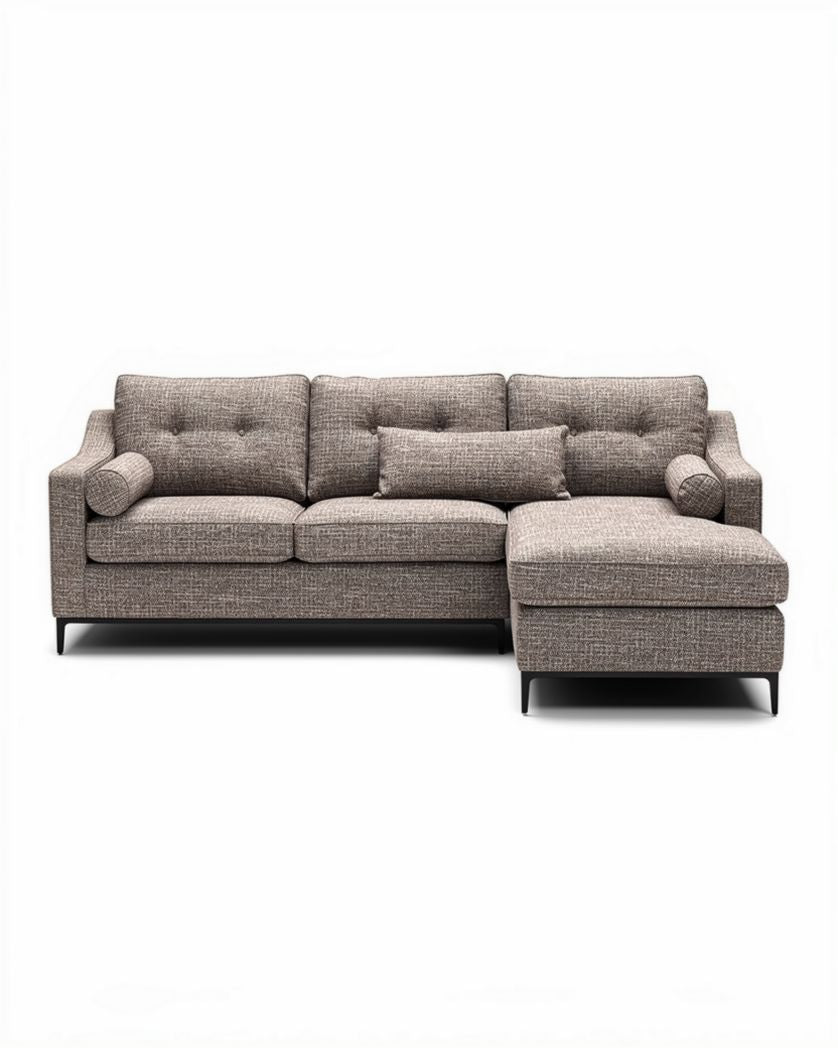 Canapé d'angle en tissu gris clair avec repose-pieds 200 x 90 x 85cm