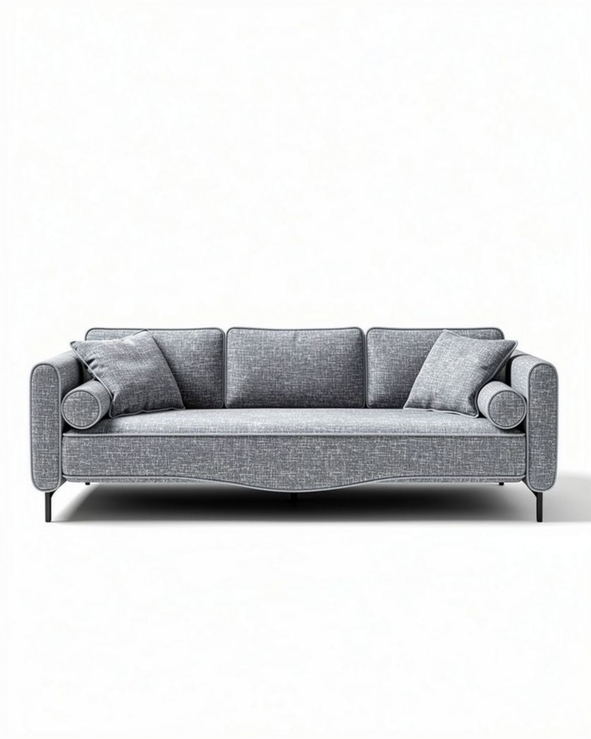 Canapé gris en tissu avec coussins rembourrés dimensions 200 x 90 x 80cm
