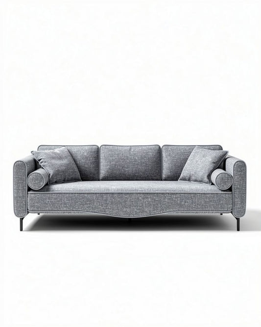 Canapé gris en tissu avec coussins rembourrés dimensions 200 x 90 x 80cm