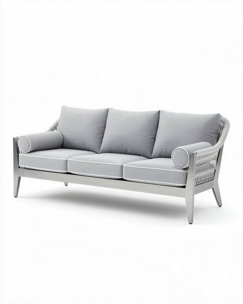 Sofa d'extérieur en aluminium gris avec coussins rembourrés 200 x 80 x 75cm