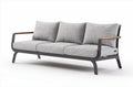 Canapé moderne en polyester gris avec structure en aluminium et accoudoirs en bois 200 x 85 x 75cm